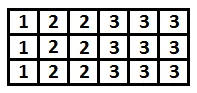 secuencia de números en una matriz de 3 x 6